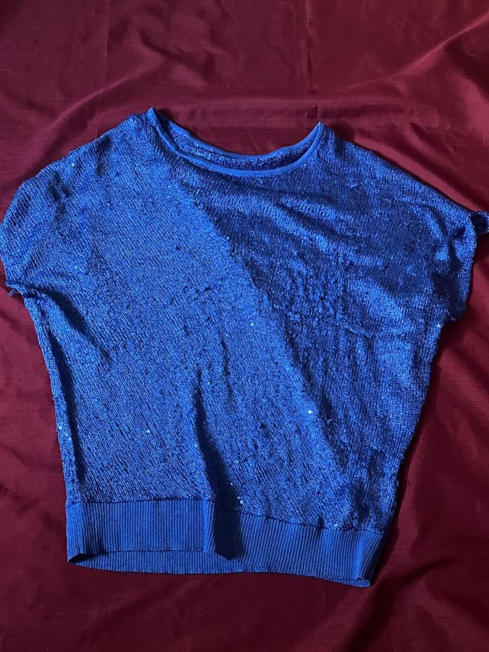 Shiny Bleu knit dolman with sequins , and crew neck size Large for women